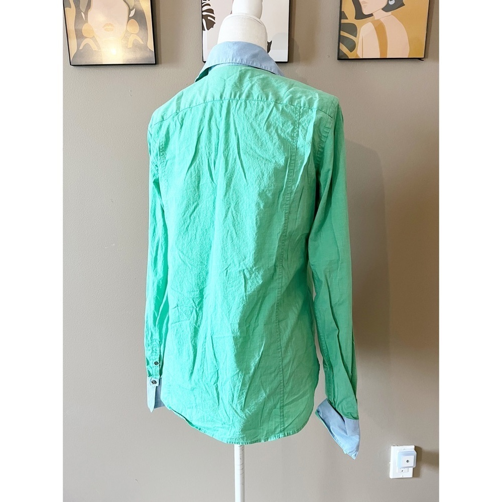 Facconable Green Long Sleeve Button Front Top - image 2